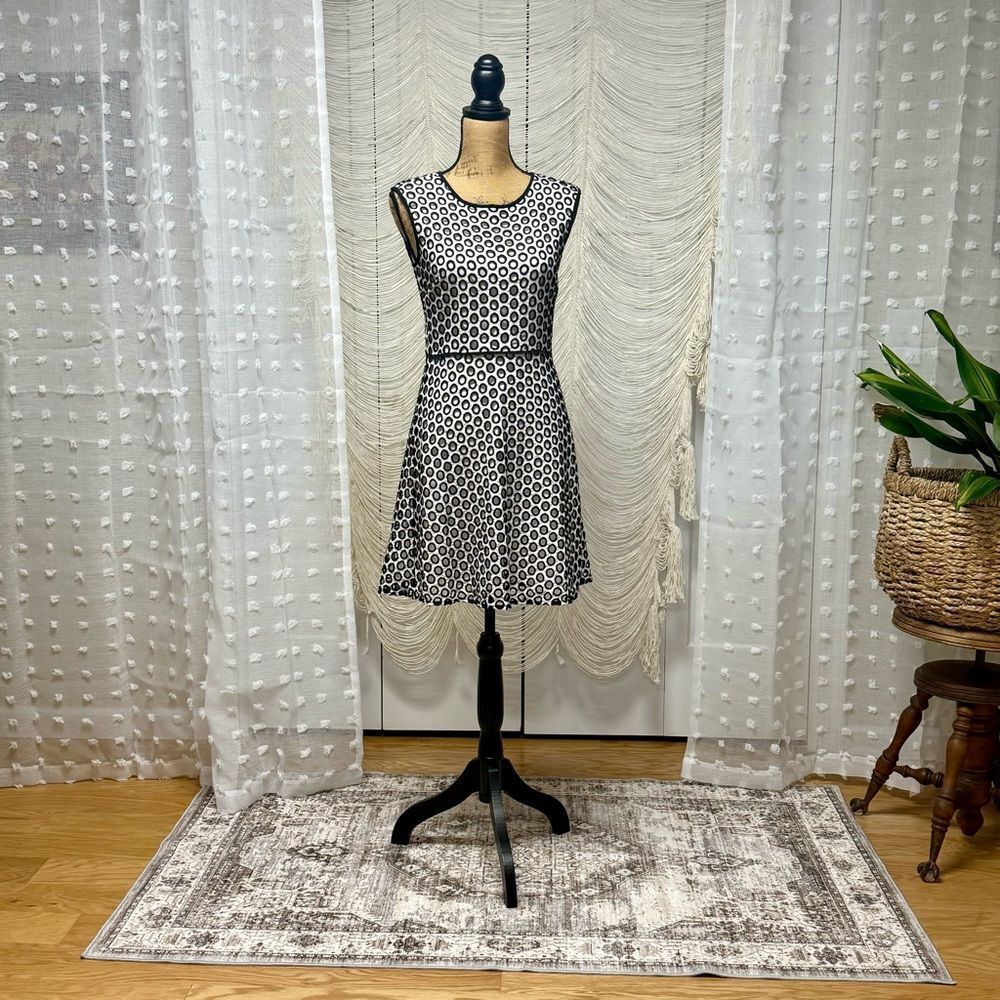 J.Crew Black & White Circle Embroidered Sleeveless Fit & Flare Dress – Size 4